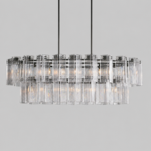 63" Delsie Oval Fluted Glass Chandelier in Brass with Smoke Glass, Main Light On