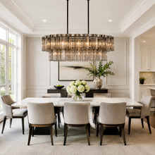 63" Delsie Oval Fluted Glass Chandelier in Bronze with Smoke Glass, Dining Room