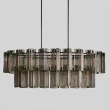 63" Delsie Oval Fluted Glass Chandelier in Bronze with Smoke Glass, Main Light Off