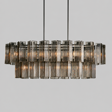 63" Delsie Oval Fluted Glass Chandelier in Bronze with Smoke Glass, Main Light On