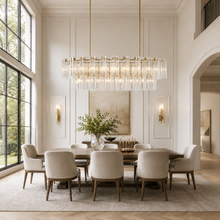 72" Delsie Oval Fluted Glass Chandelier in Brass with Clear Glass, Dining Room