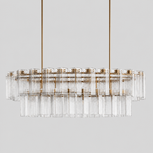 72" Delsie Oval Fluted Glass Chandelier in Brass with Clear Glass, Main Light Off
