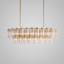 72" Delsie Oval Fluted Glass Chandelier in Brass with Clear Glass, Main Light On