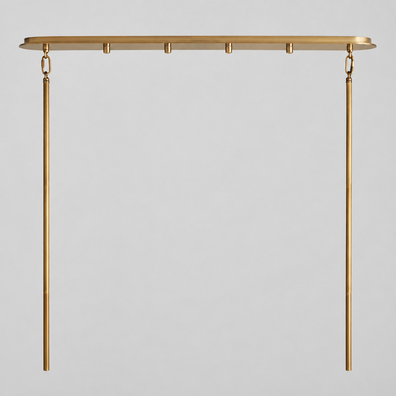 72" Delsie Oval Fluted Glass Chandelier in Brass with Smoke Glass, Canopy Detail