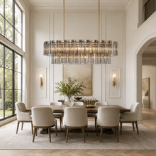 72" Delsie Oval Fluted Glass Chandelier in Brass with Smoke Glass, Dining Room