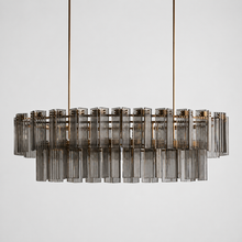 72" Delsie Oval Fluted Glass Chandelier in Brass with Smoke Glass, Main Light Off