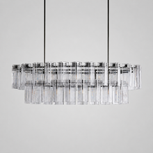 72" Delsie Oval Fluted Glass Chandelier in Bronze with Clear Glass, Main Light Off