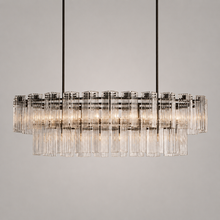 72" Delsie Oval Fluted Glass Chandelier in Bronze with Clear Glass, Main Light On