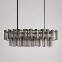 72" Delsie Oval Fluted Glass Chandelier in Bronze with Smoke Glass, Main Light Off