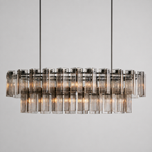72" Delsie Oval Fluted Glass Chandelier in Bronze with Smoke Glass, Main Light On