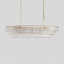 54" Ghiaccio Oval Textured Glass Chandelier with Clear Glass and Brass Finish, Light Off