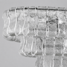 Close-Up of Clear Textured Glass and Bronze Frame Detail on Ghiaccio Oval Chandelier