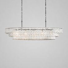 54" Ghiaccio Oval Textured Glass Chandelier with Clear Glass and Bronze Finish, Light On