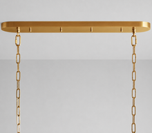 Brass Canopy Detail of Ghiaccio Oval Textured Glass Chandelier
