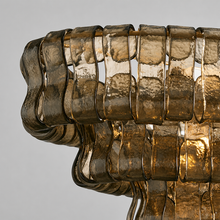 Close-Up of Smoke Textured Glass and Brass Frame Detail on Ghiaccio Oval Chandelier