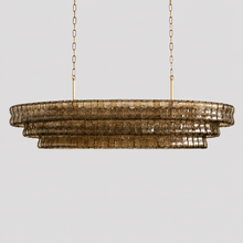 54" Ghiaccio Oval Textured Glass Chandelier with Smoke Glass and Brass Finish, Light Off