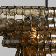 Close-Up of Smoke Textured Glass and Bronze Frame Detail on Ghiaccio Oval Chandelier
