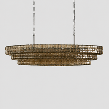 54" Ghiaccio Oval Textured Glass Chandelier with Smoke Glass and Bronze Finish, Light Off