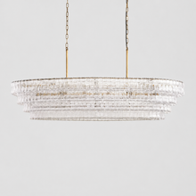 64" Ghiaccio Oval Textured Glass Chandelier with Clear Glass and Brass Finish, Light Off