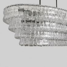 Close-Up of Clear Textured Glass and Bronze Frame Detail on Ghiaccio Oval Chandelier