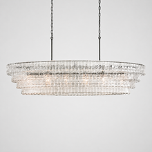 64" Ghiaccio Oval Textured Glass Chandelier with Clear Glass and Bronze Finish, Light On