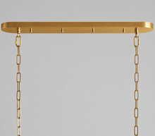 Brass Canopy Detail of Ghiaccio Oval Textured Glass Chandelier