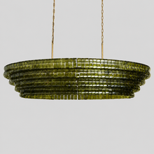 64" Ghiaccio Oval Textured Glass Chandelier with Green Glass and Brass Finish, Light Off