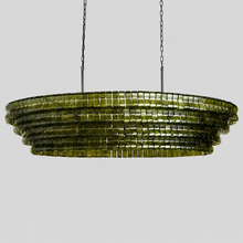 64" Ghiaccio Oval Textured Glass Chandelier with Green Glass and Bronze Finish, Light Off