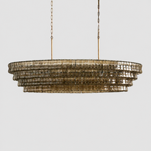 64" Ghiaccio Oval Textured Glass Chandelier with Smoke Glass and Brass Finish, Light Off