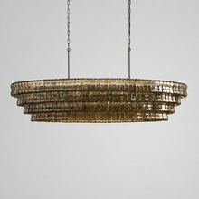64" Ghiaccio Oval Textured Glass Chandelier with Smoke Glass and Bronze Finish, Light Off