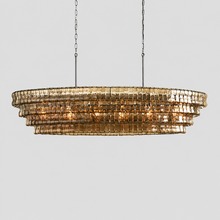 64" Ghiaccio Oval Textured Glass Chandelier with Smoke Glass and Bronze Finish, Light On