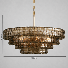 36" Ghiaccio Round Textured Glass Chandelier with Smoke Glass and Brass Finish
