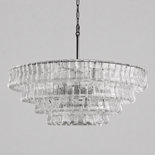 36" Ghiaccio Round Textured Glass Chandelier with Clear Glass and Bronze Finish, Light Off