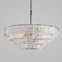 36" Ghiaccio Round Textured Glass Chandelier with Clear Glass and Bronze Finish, Light On