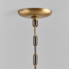 Brass Canopy Detail of Ghiaccio Round Textured Glass Chandelier