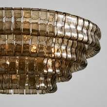 Close-Up of Smoke Textured Glass and Brass Frame Detail on Ghiaccio Round Chandelier