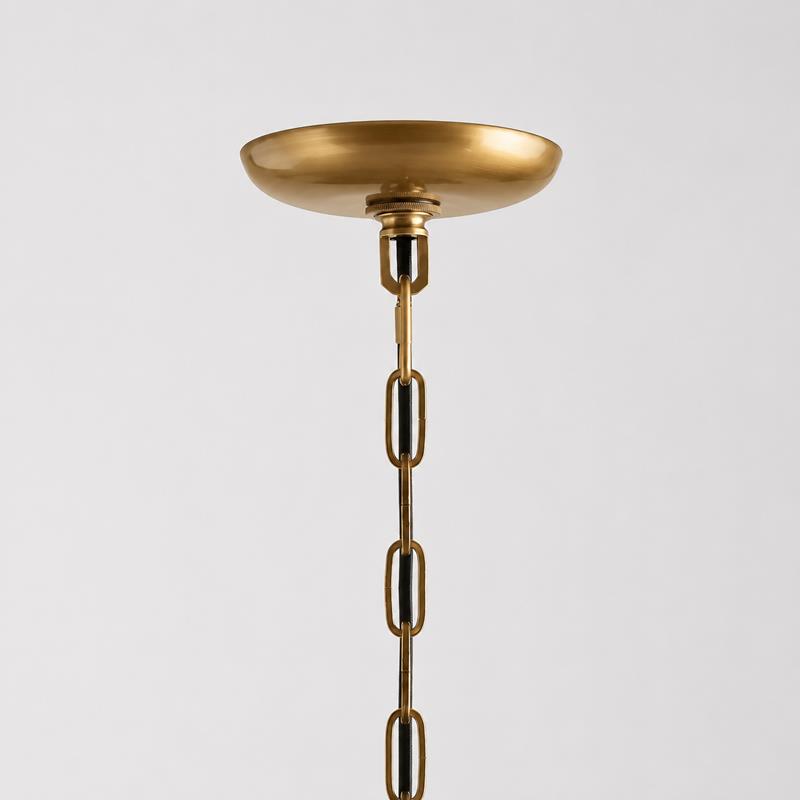 Brass Canopy Detail of Ghiaccio Round Textured Glass Chandelier