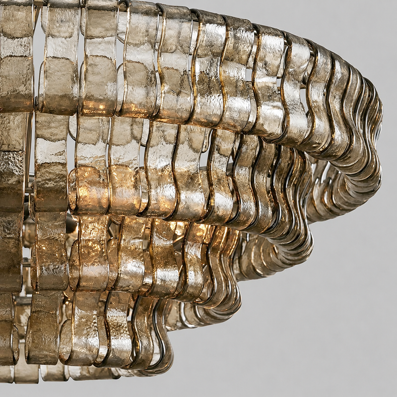 Close-Up of Smoke Textured Glass and Bronze Frame Detail on Ghiaccio Round Chandelier