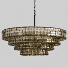36" Ghiaccio Round Textured Glass Chandelier with Smoke Glass and Bronze Finish, Light Off