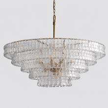 48" Ghiaccio Round Textured Glass Chandelier with Clear Glass and Brass Finish, Light Off