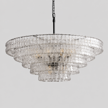 48" Ghiaccio Round Textured Glass Chandelier with Clear Glass and Bronze Finish, Light Off