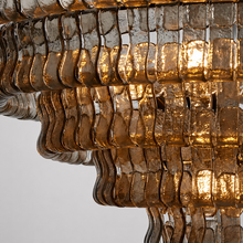 Close-Up of Smoke Textured Glass and Brass Frame Detail on Ghiaccio Round Chandelier