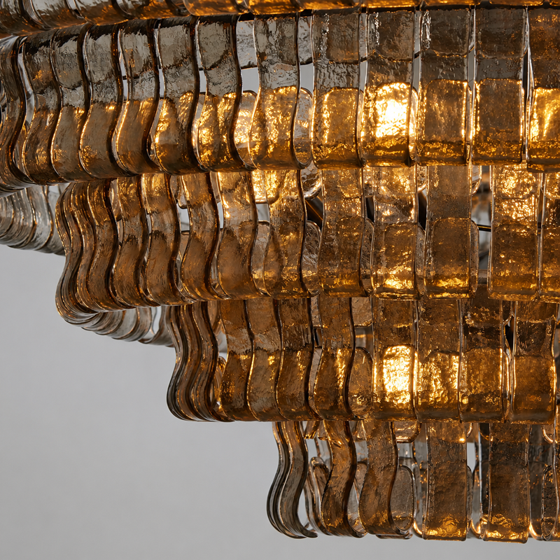 Close-Up of Smoke Textured Glass and Bronze Frame Detail on Ghiaccio Round Chandelier