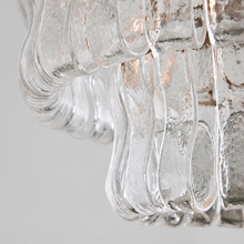 Close-Up of Clear Textured Glass and Brass Frame Detail on Ghiaccio Flushmount Light