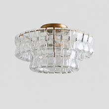 Ghiaccio Textured Glass Flushmount Light with Clear Glass and Brass Finish, Light Off