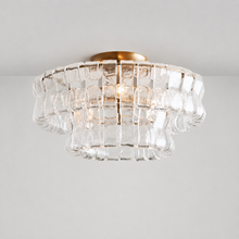 Ghiaccio Textured Glass Flushmount Light with Clear Glass and Brass Finish, Light On