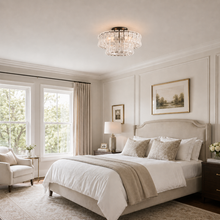 Ghiaccio Textured Glass Flushmount Light with Clear Glass and Bronze Finish in a Bedroom