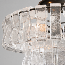 Close-Up of Clear Textured Glass and Bronze Frame Detail on Ghiaccio Flushmount Light