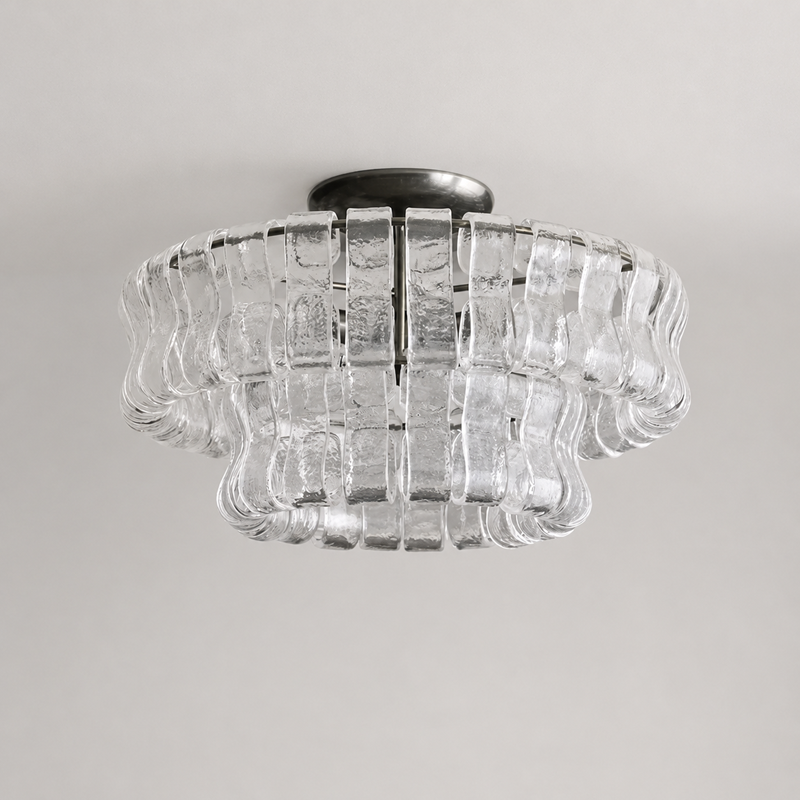 Ghiaccio Textured Glass Flushmount Light with Clear Glass and Bronze Finish, Light Off