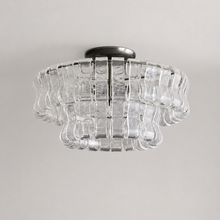 Ghiaccio Textured Glass Flushmount Light with Clear Glass and Bronze Finish, Light Off